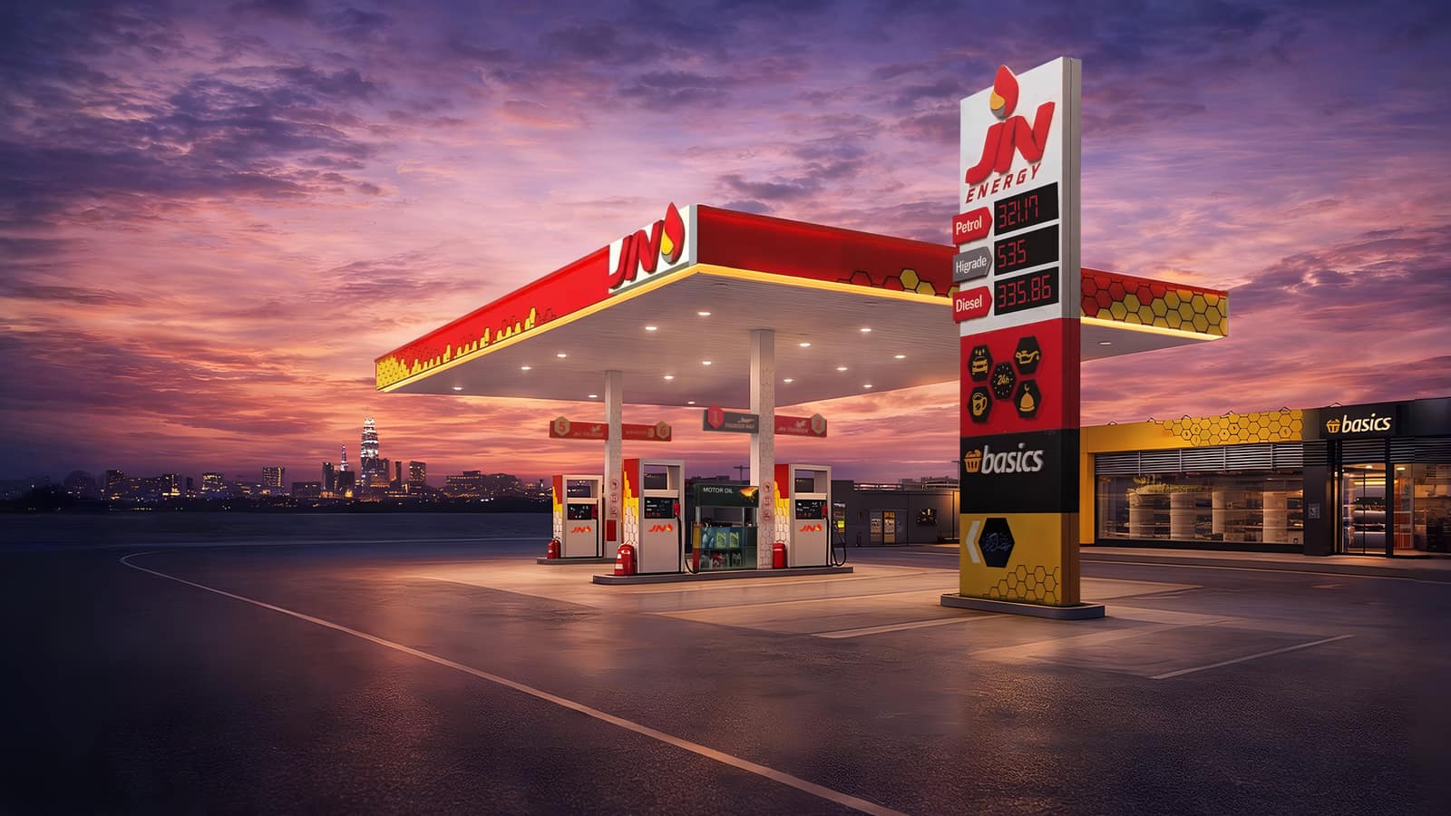 JN Energy station at dusk