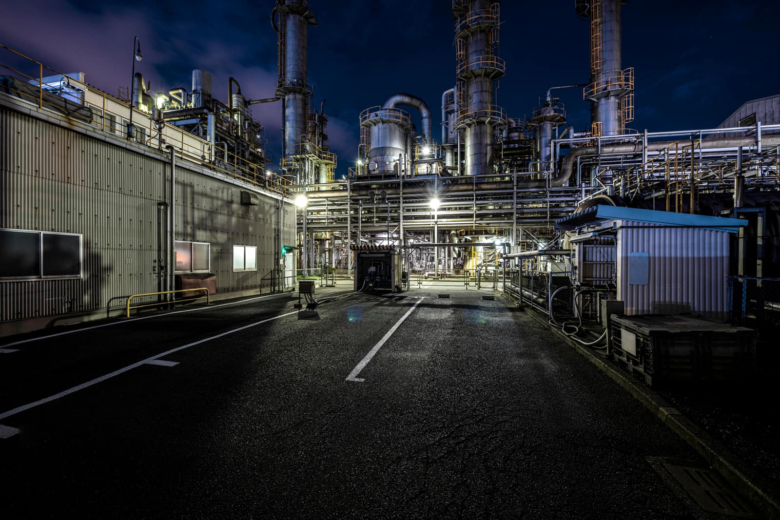 Fuel storage and distribution terminal at night