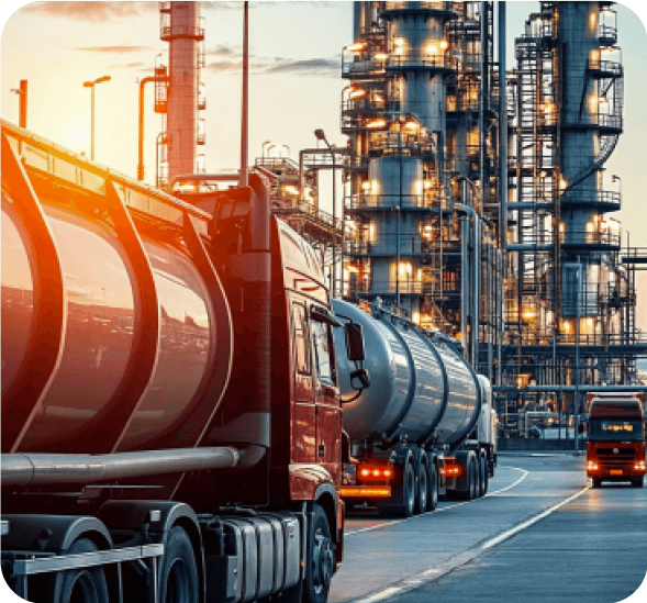 Tanker trucks near industrial facility