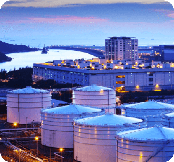 Petroleum storage tanks at a terminal